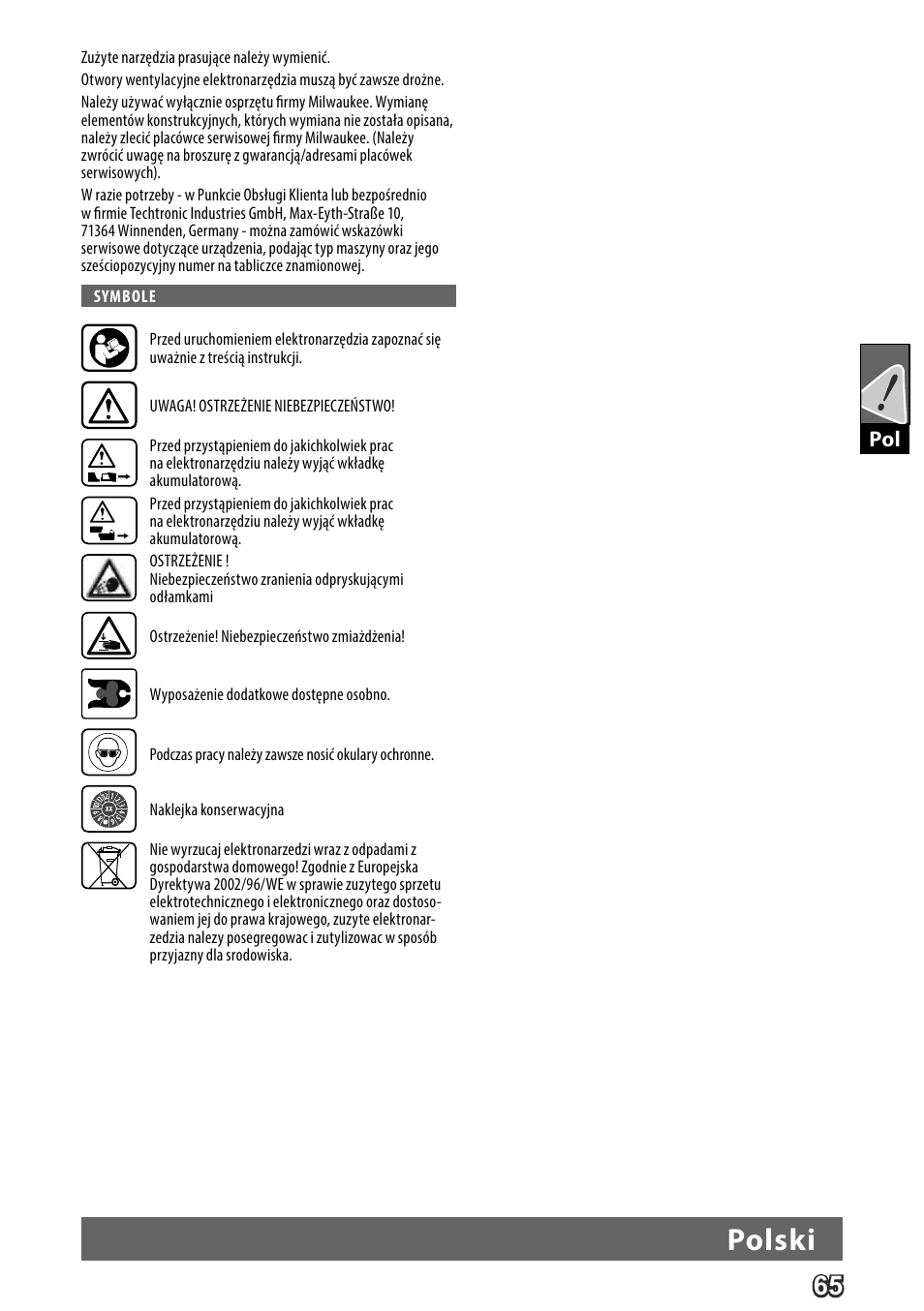Polski | Milwaukee M18 HPT User Manual | Page 68 / 101