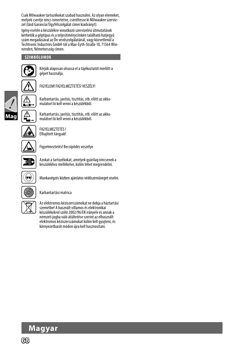 Magyar | Milwaukee M18 HPT User Manual | Page 71 / 101