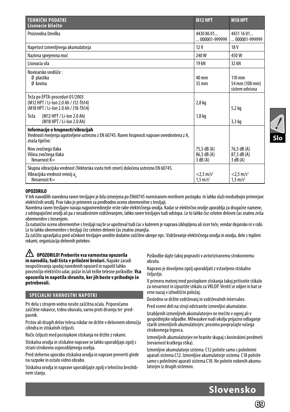 Slovensko | Milwaukee M18 HPT User Manual | Page 72 / 101