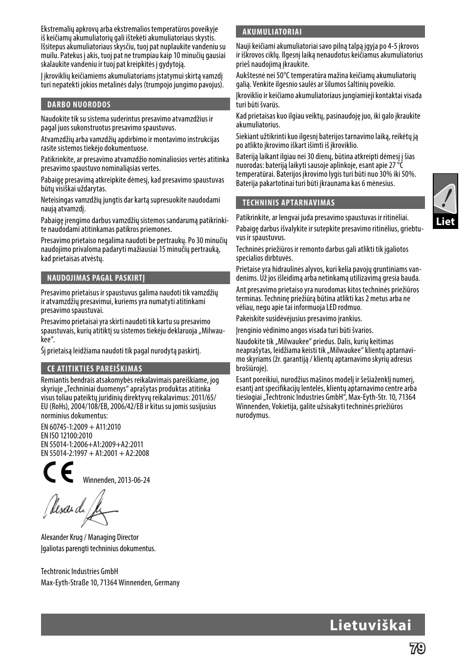 Lietuviškai, Liet | Milwaukee M18 HPT User Manual | Page 82 / 101