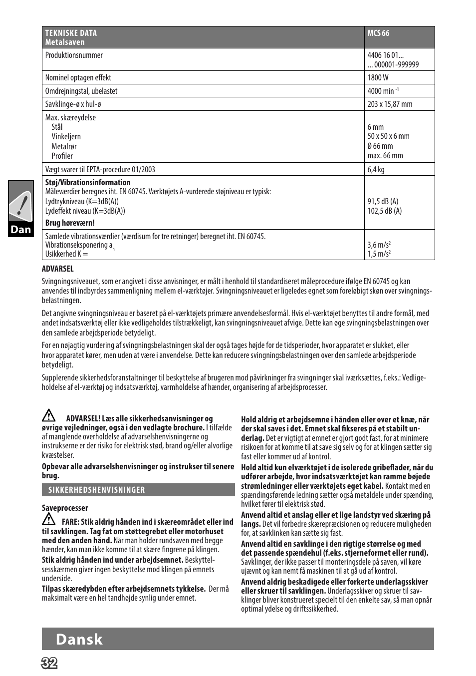 Deutsch, Dansk | Milwaukee MCS 66 User Manual | Page 34 / 94