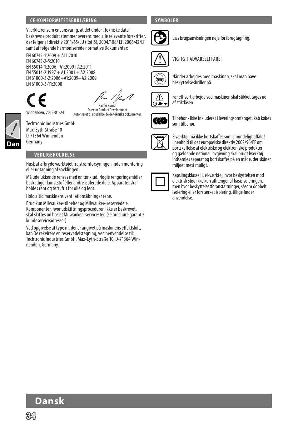 Deutsch, Dansk | Milwaukee MCS 66 User Manual | Page 36 / 94