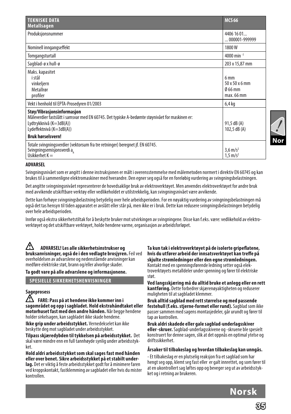 Deutsch, Norsk | Milwaukee MCS 66 User Manual | Page 37 / 94