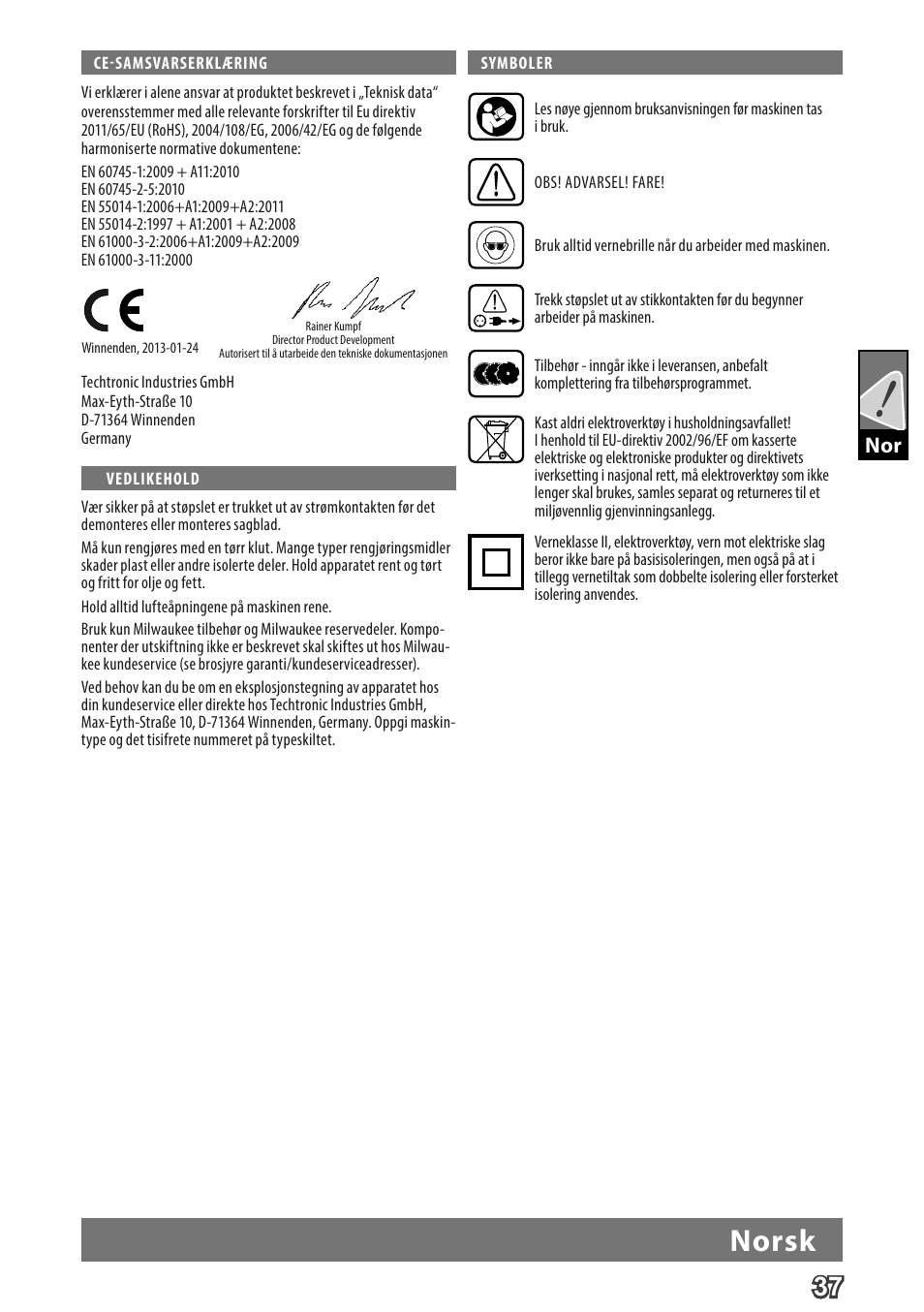 Deutsch, Norsk | Milwaukee MCS 66 User Manual | Page 39 / 94