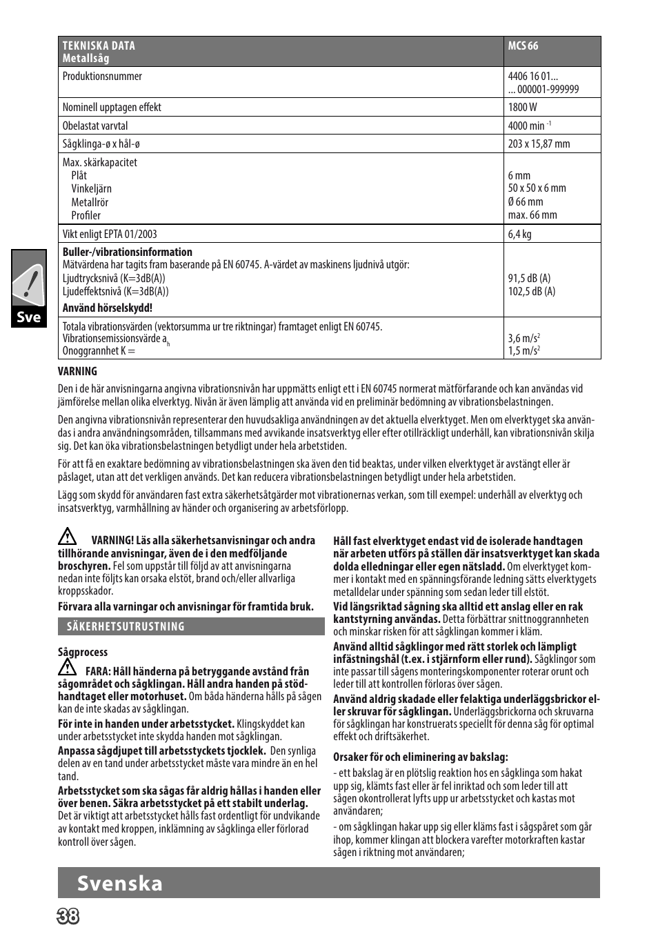 Deutsch, Svenska | Milwaukee MCS 66 User Manual | Page 40 / 94