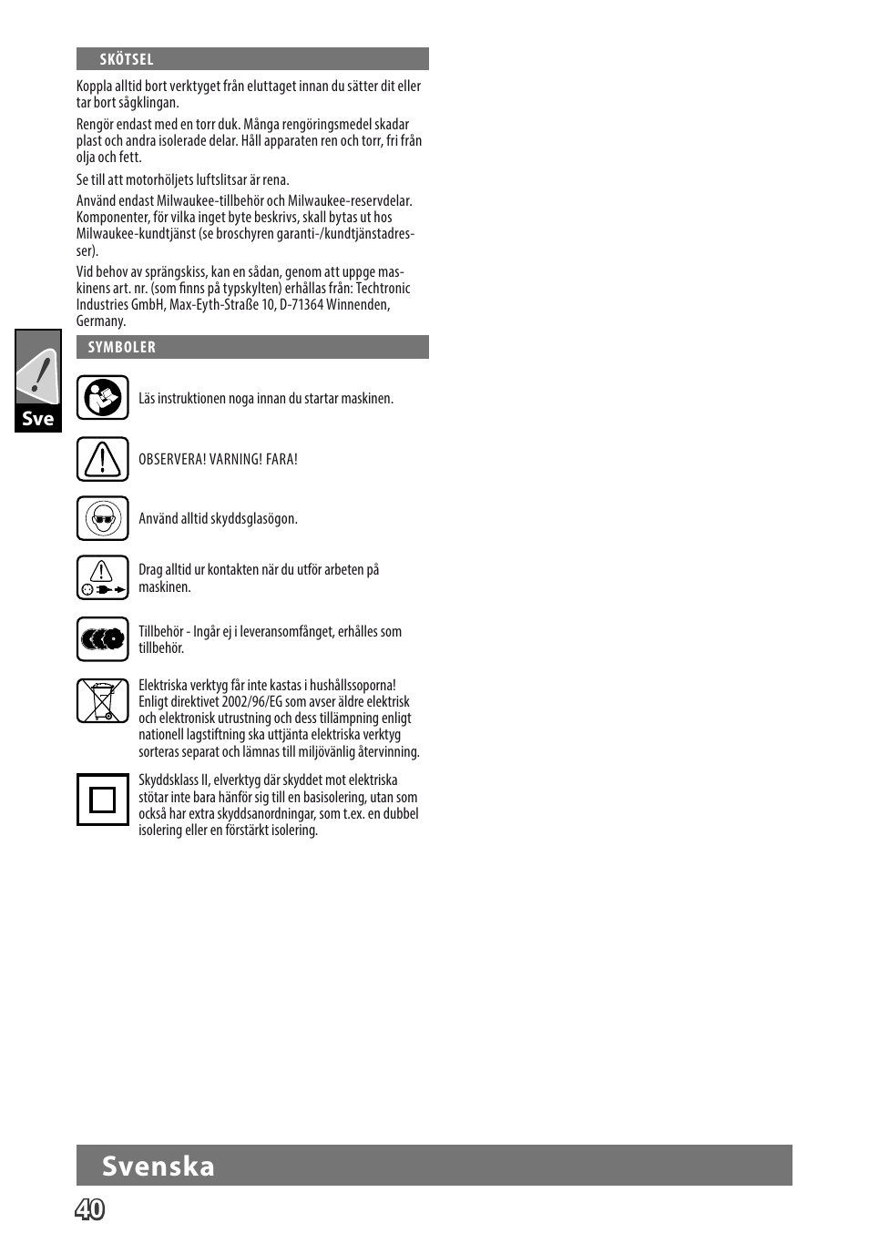 Deutsch, Svenska | Milwaukee MCS 66 User Manual | Page 42 / 94