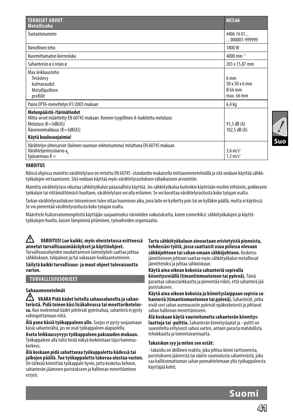 Deutsch, Suomi | Milwaukee MCS 66 User Manual | Page 43 / 94