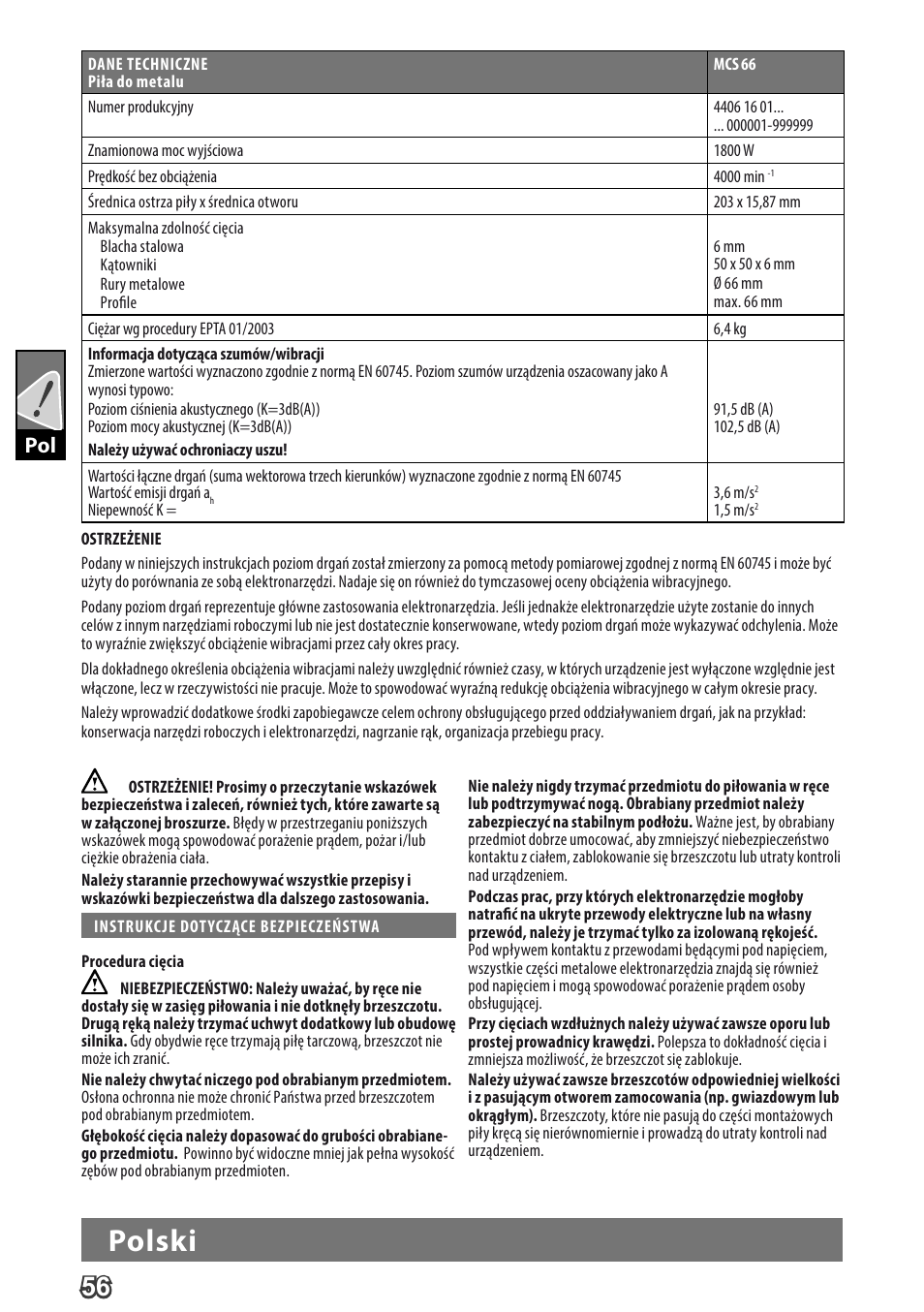 Deutsch, Polski | Milwaukee MCS 66 User Manual | Page 58 / 94