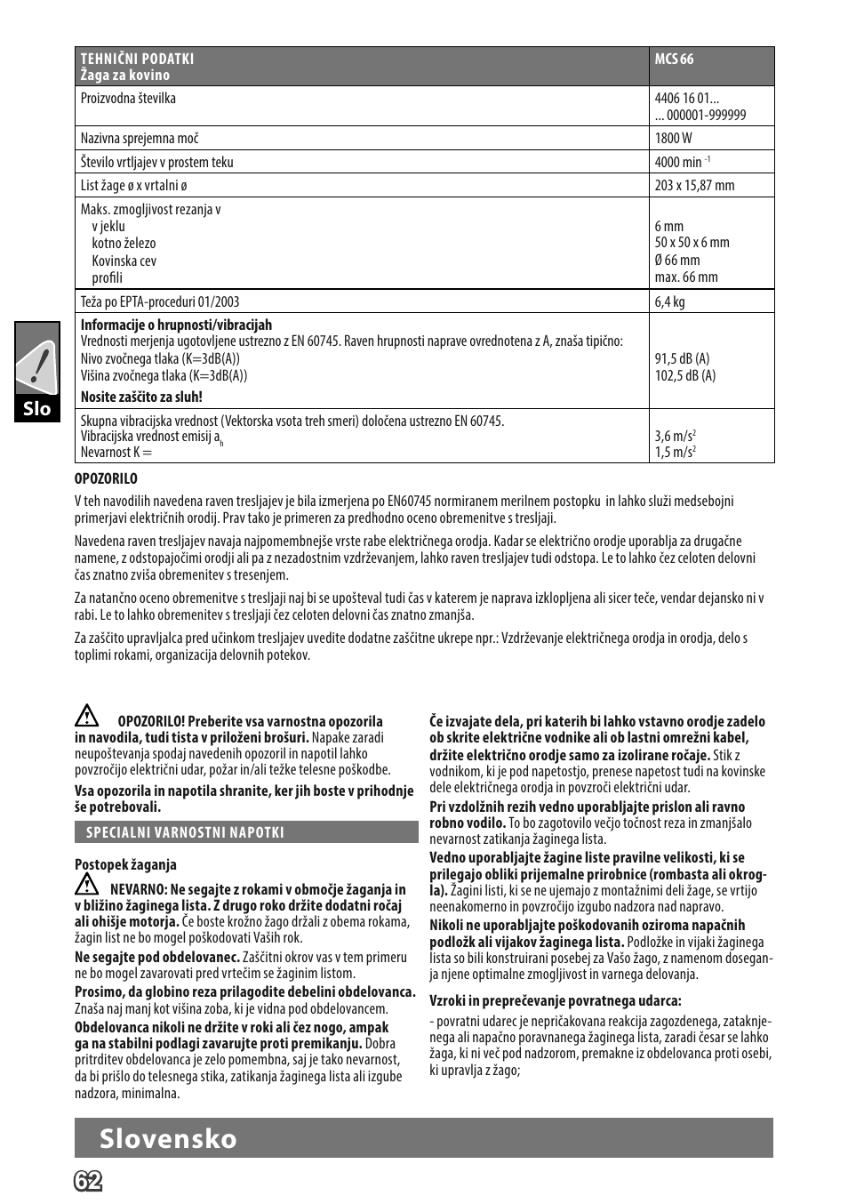 Deutsch, Slovensko | Milwaukee MCS 66 User Manual | Page 64 / 94