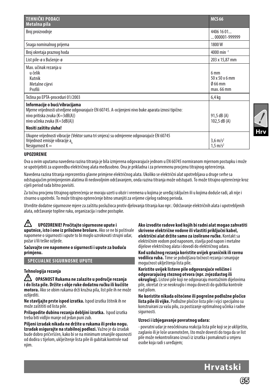 Deutsch, Hrvatski | Milwaukee MCS 66 User Manual | Page 67 / 94