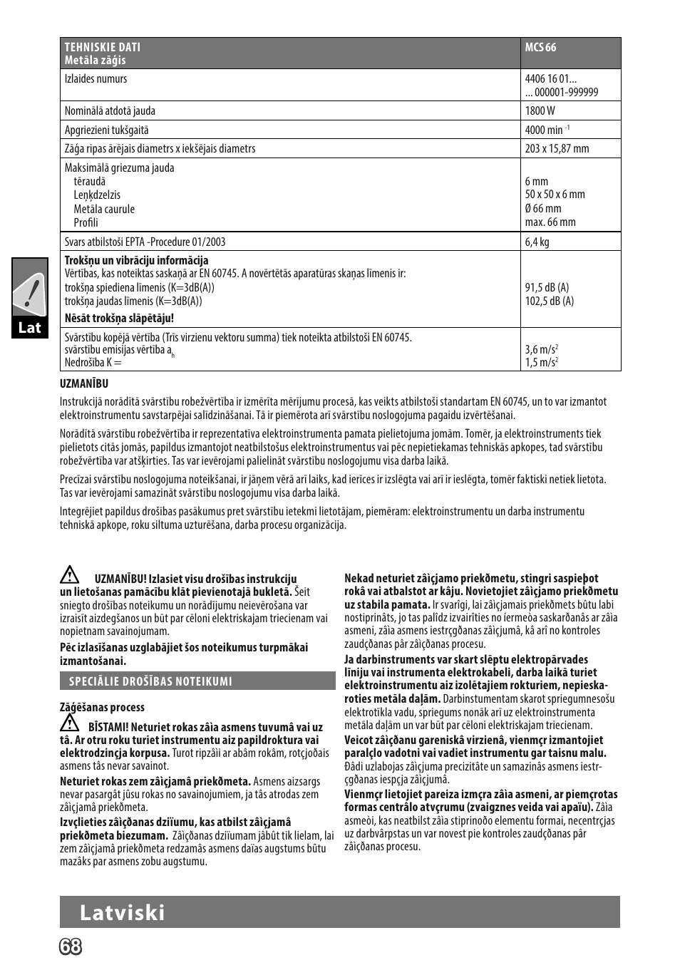 Deutsch, Latviski | Milwaukee MCS 66 User Manual | Page 70 / 94