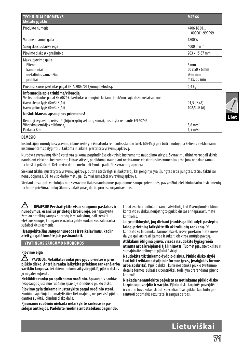 Deutsch, Lietuviškai, Liet | Milwaukee MCS 66 User Manual | Page 73 / 94