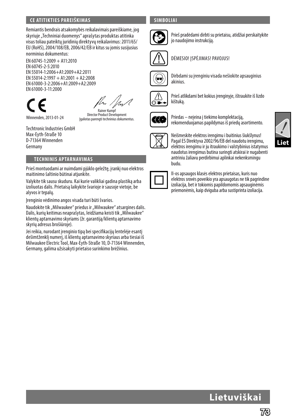 Deutsch, Lietuviškai, Liet | Milwaukee MCS 66 User Manual | Page 75 / 94