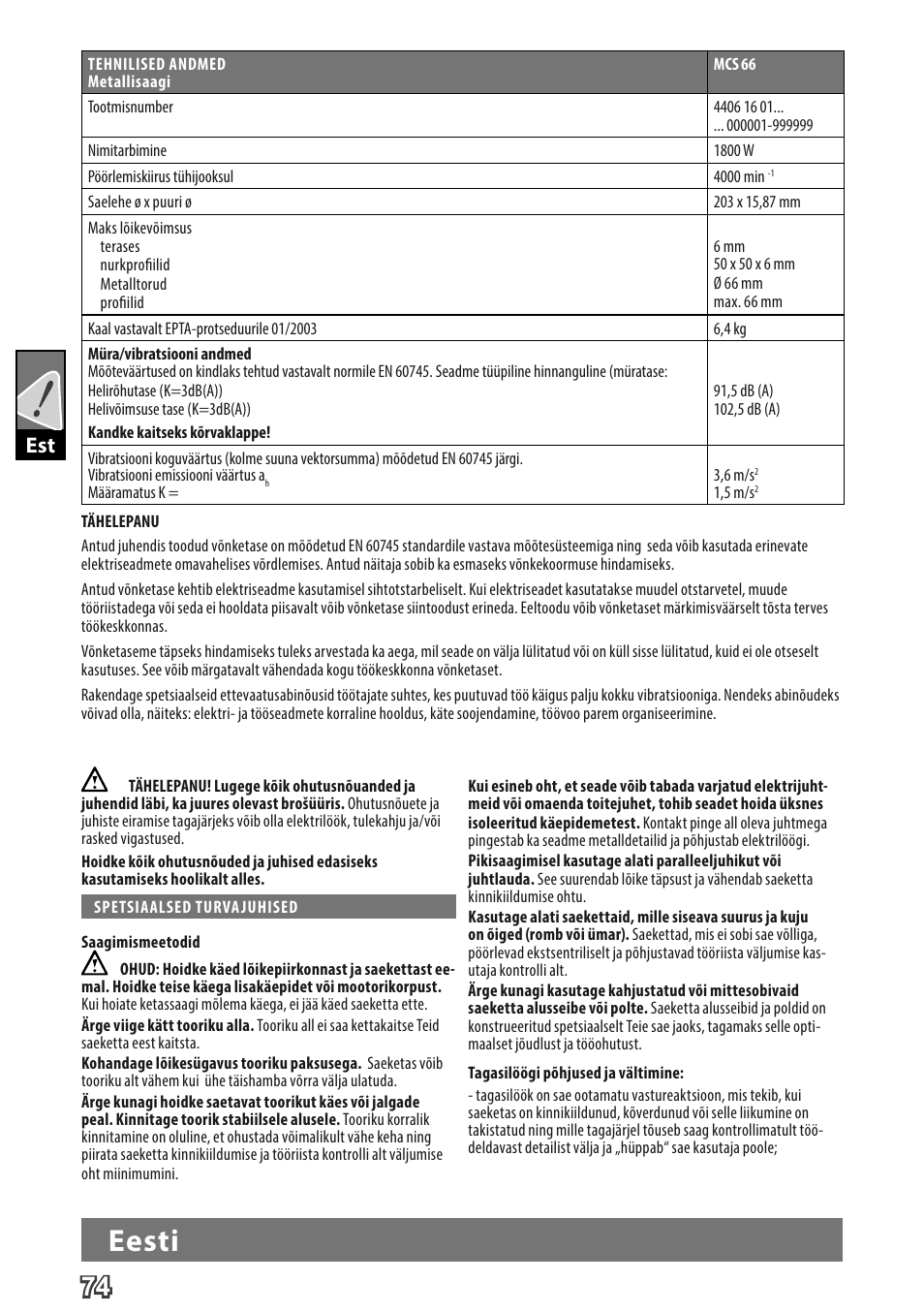 Deutsch, Eesti | Milwaukee MCS 66 User Manual | Page 76 / 94