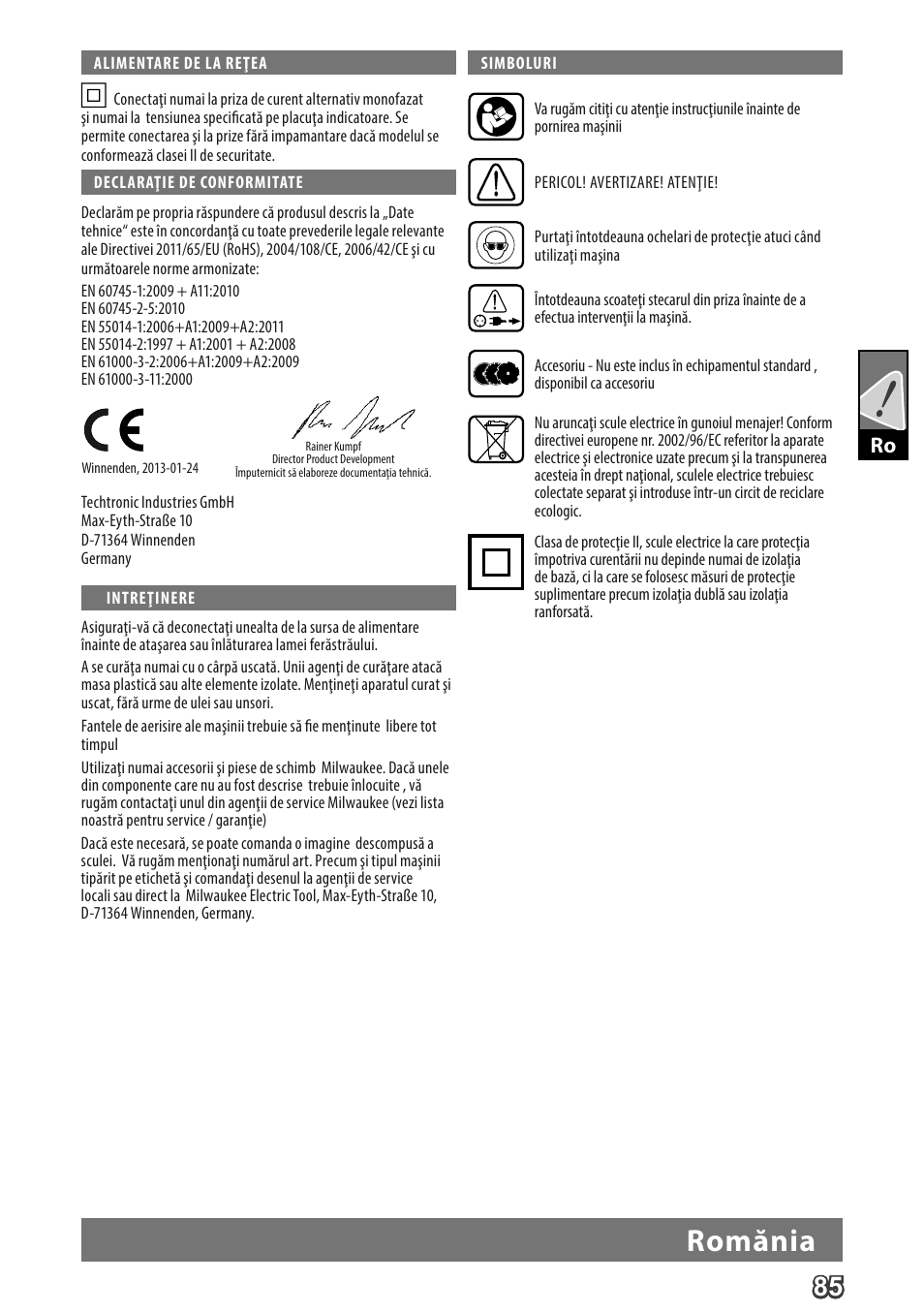 Deutsch, Romănia | Milwaukee MCS 66 User Manual | Page 87 / 94