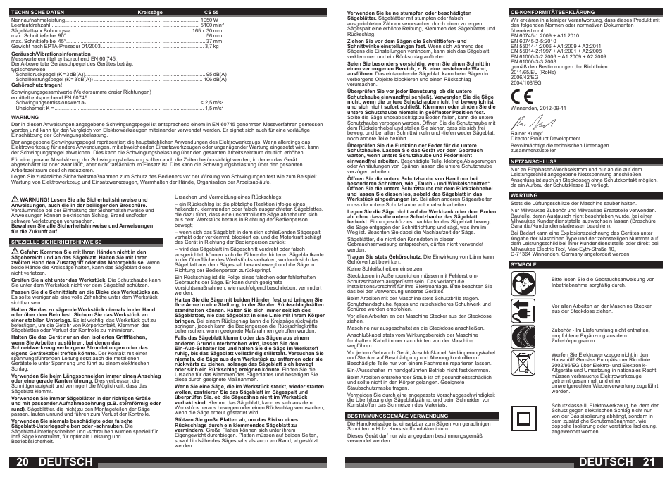 Deutsch | Milwaukee CS 55 User Manual | Page 11 / 37