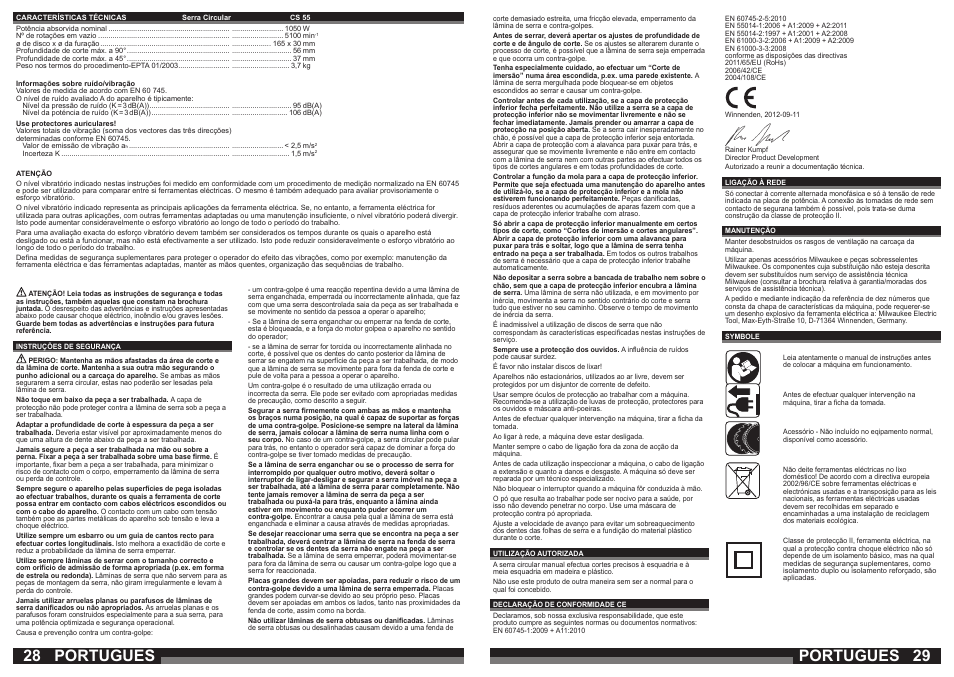 Portugues | Milwaukee CS 55 User Manual | Page 15 / 37