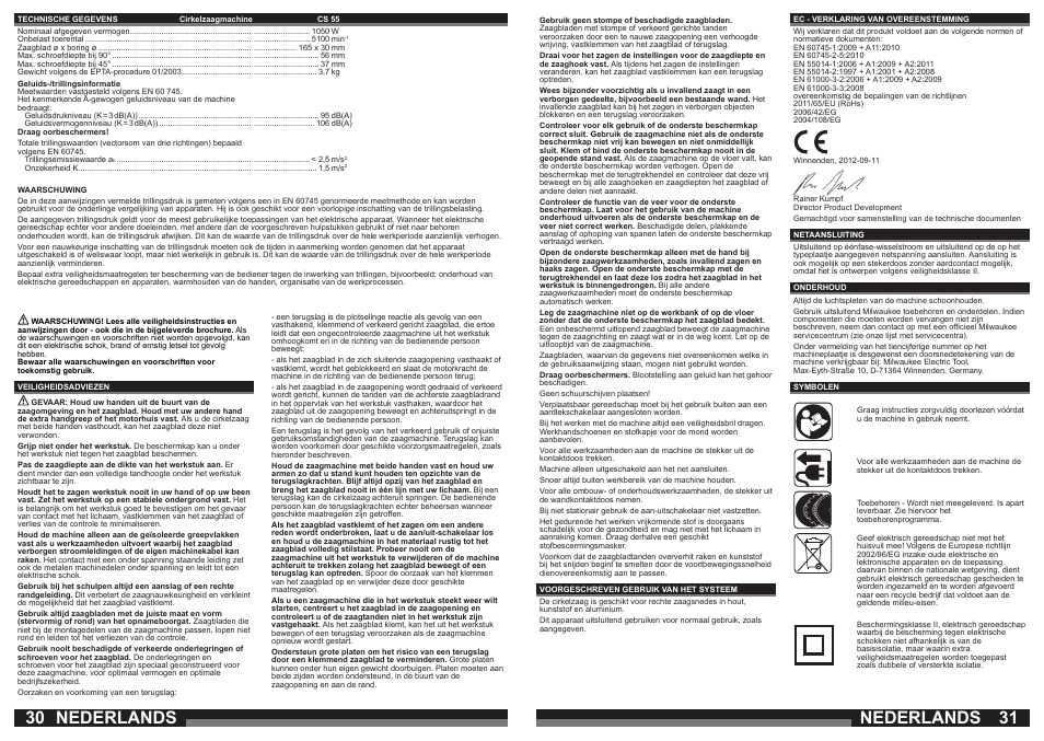 Nederlands | Milwaukee CS 55 User Manual | Page 16 / 37