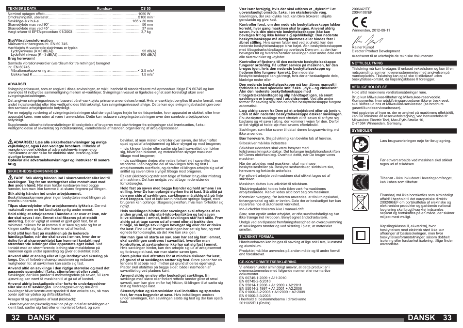 Dansk | Milwaukee CS 55 User Manual | Page 17 / 37