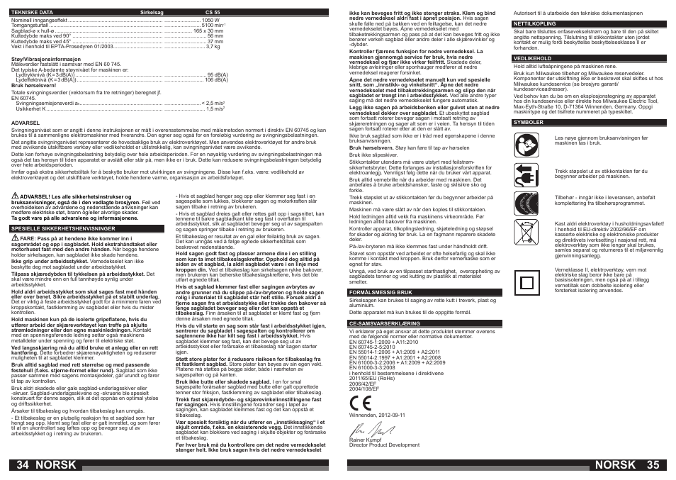 Norsk | Milwaukee CS 55 User Manual | Page 18 / 37