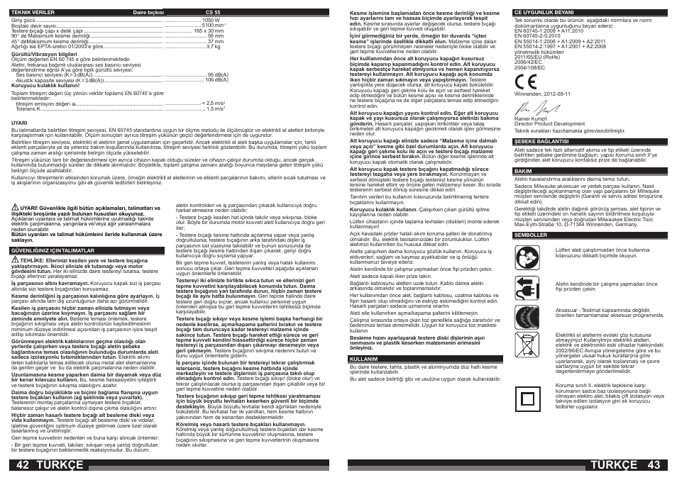 Türkçe | Milwaukee CS 55 User Manual | Page 22 / 37