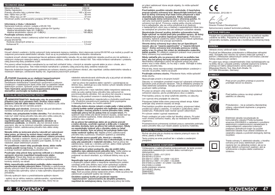 Slovensky | Milwaukee CS 55 User Manual | Page 24 / 37