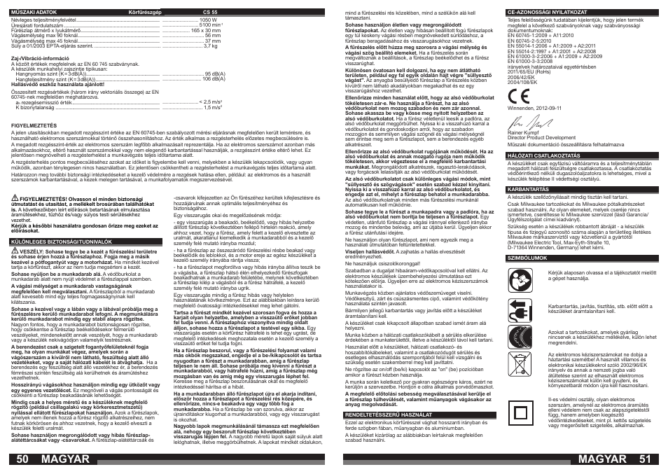 Magyar | Milwaukee CS 55 User Manual | Page 26 / 37