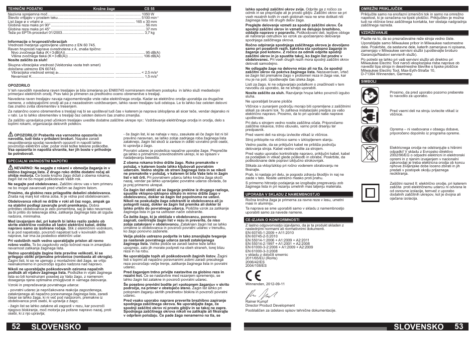 Slovensko | Milwaukee CS 55 User Manual | Page 27 / 37