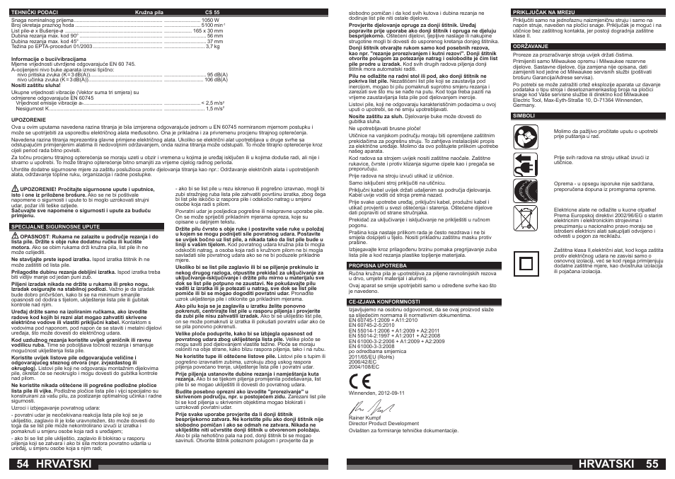 Hrvatski | Milwaukee CS 55 User Manual | Page 28 / 37