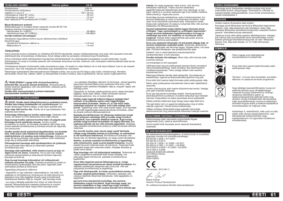 Eesti | Milwaukee CS 55 User Manual | Page 31 / 37