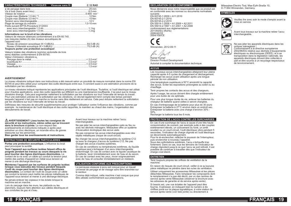 Français | Milwaukee C12 RAD User Manual | Page 10 / 35