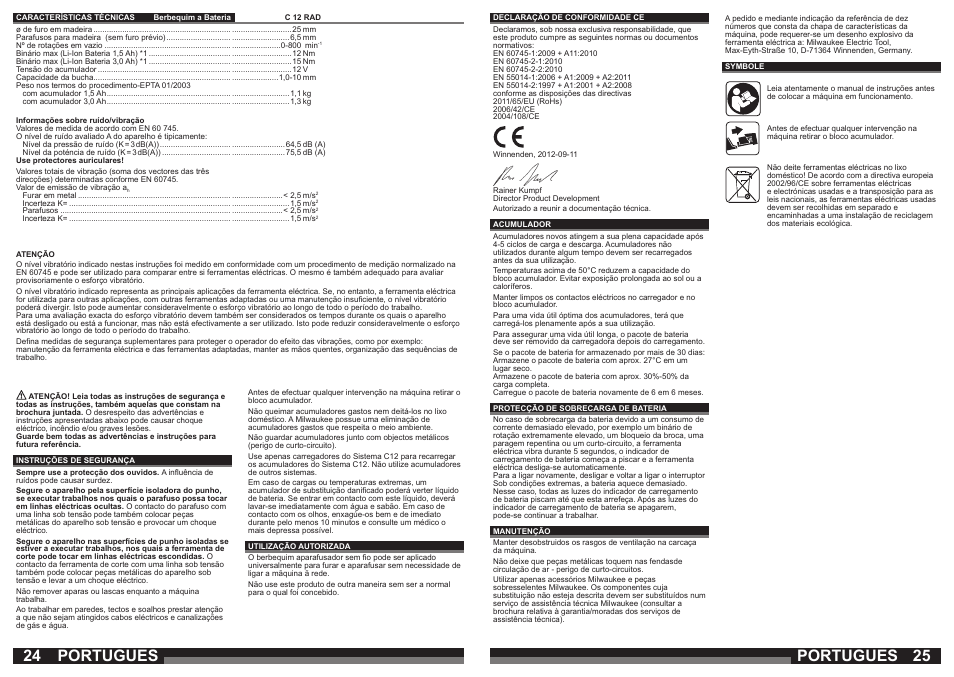 Portugues | Milwaukee C12 RAD User Manual | Page 13 / 35