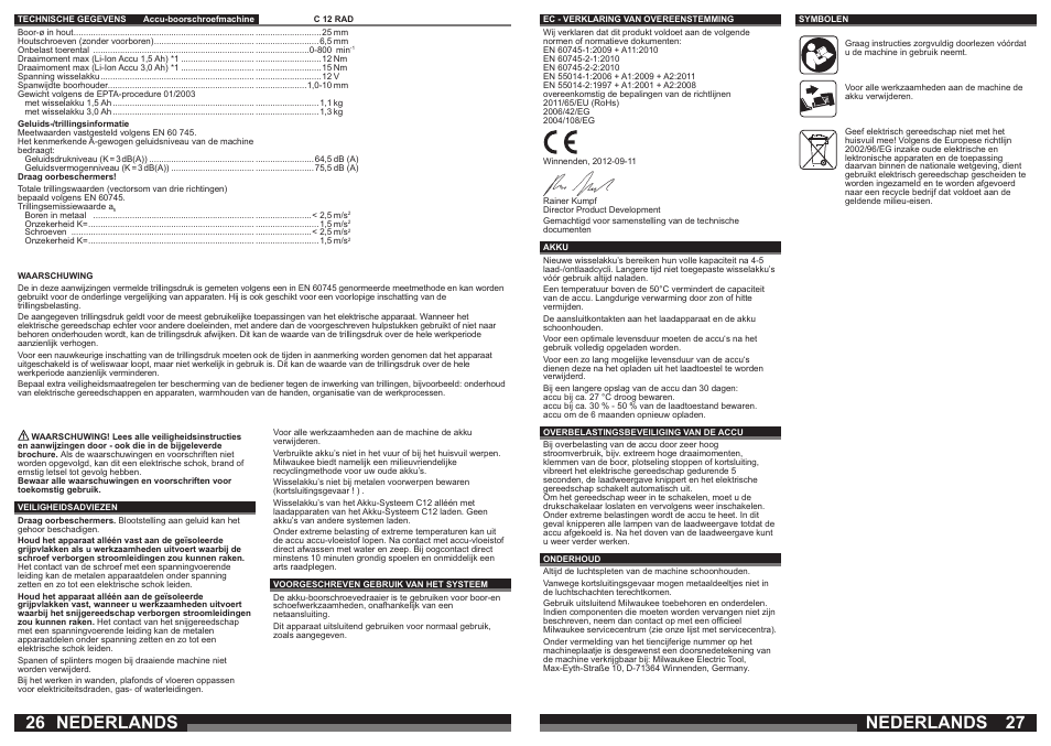 Nederlands | Milwaukee C12 RAD User Manual | Page 14 / 35