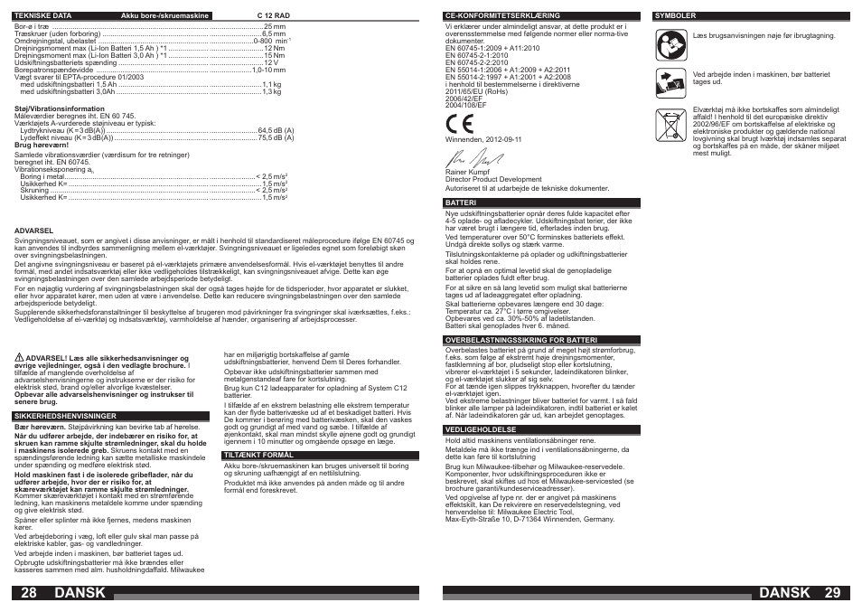 Dansk | Milwaukee C12 RAD User Manual | Page 15 / 35