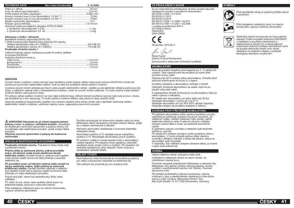 Česky | Milwaukee C12 RAD User Manual | Page 21 / 35