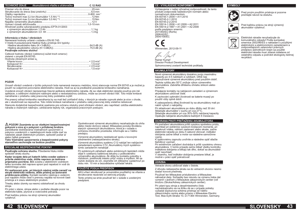 Slovensky | Milwaukee C12 RAD User Manual | Page 22 / 35