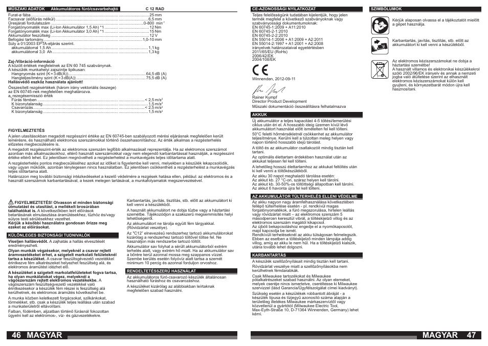 Magyar | Milwaukee C12 RAD User Manual | Page 24 / 35