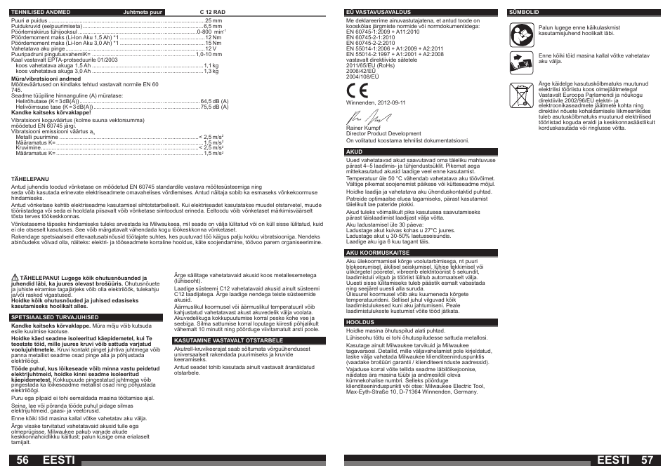 Eesti | Milwaukee C12 RAD User Manual | Page 29 / 35