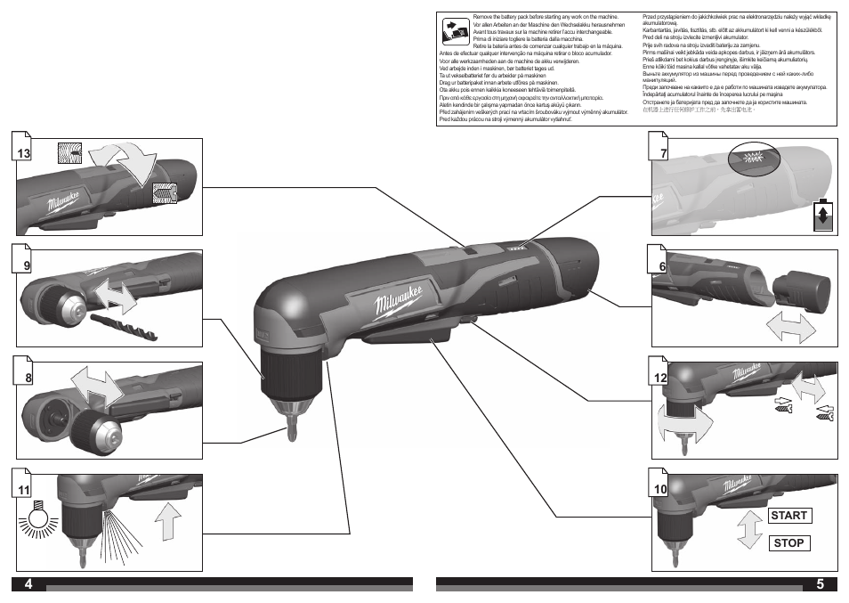 Start stop | Milwaukee C12 RAD User Manual | Page 3 / 35