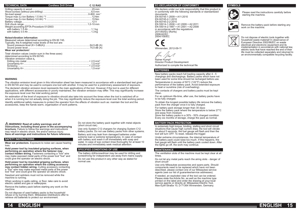 English | Milwaukee C12 RAD User Manual | Page 8 / 35