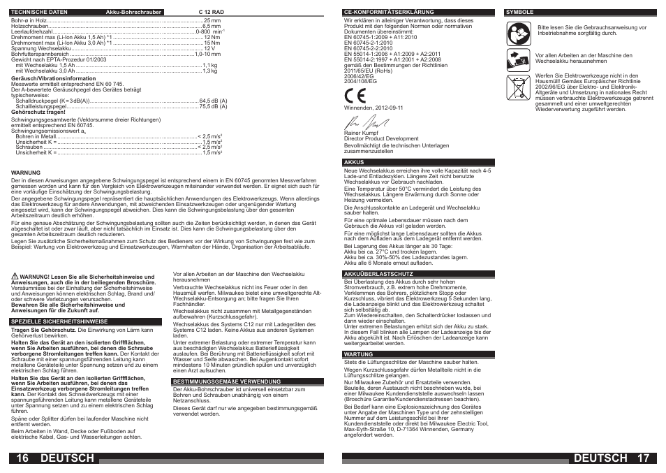 Deutsch | Milwaukee C12 RAD User Manual | Page 9 / 35