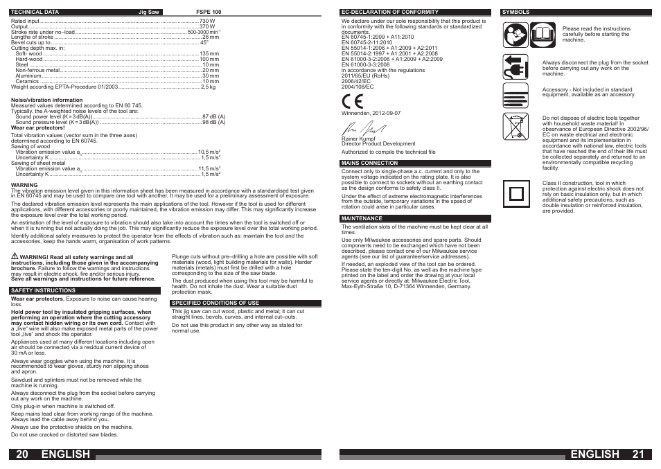 English | Milwaukee FSPE 110X User Manual | Page 11 / 39