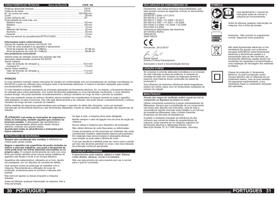 Portugues | Milwaukee FSPE 110X User Manual | Page 16 / 39