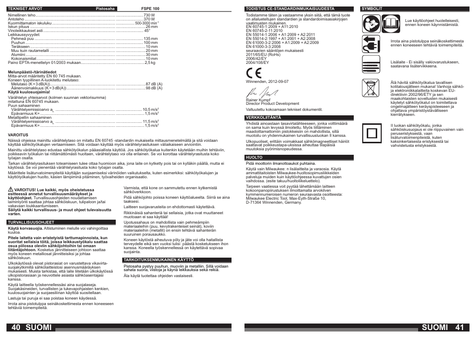 Suomi | Milwaukee FSPE 110X User Manual | Page 21 / 39