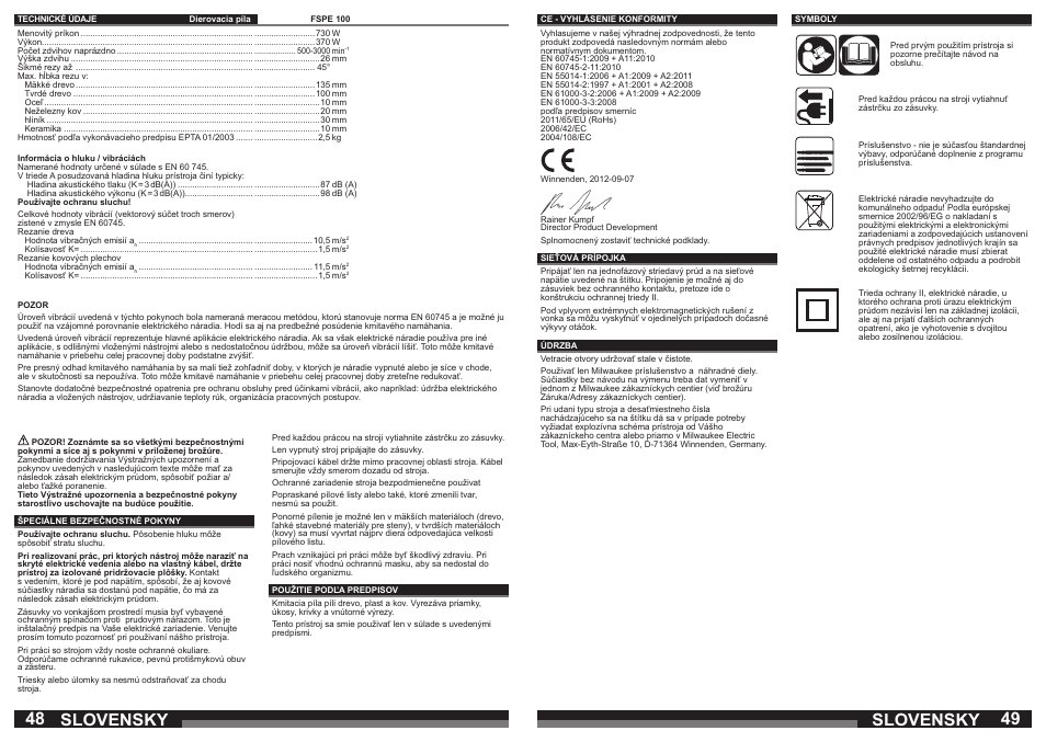 Slovensky | Milwaukee FSPE 110X User Manual | Page 25 / 39