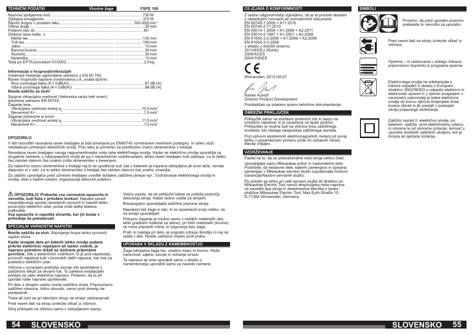 Slovensko | Milwaukee FSPE 110X User Manual | Page 28 / 39