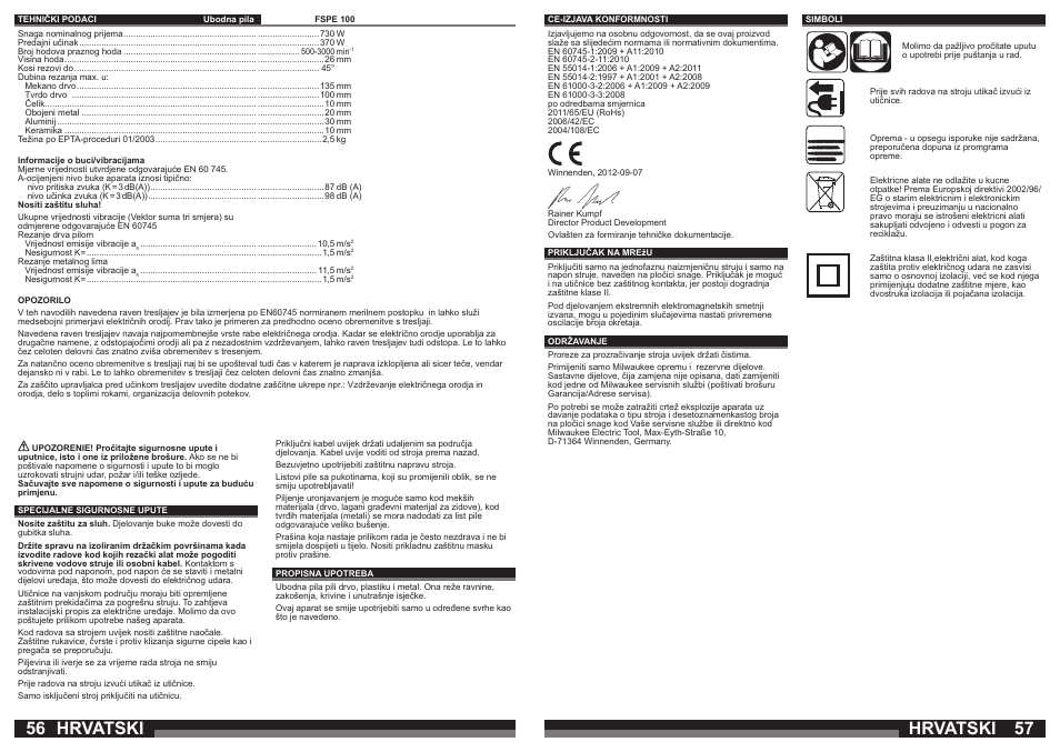 Hrvatski | Milwaukee FSPE 110X User Manual | Page 29 / 39