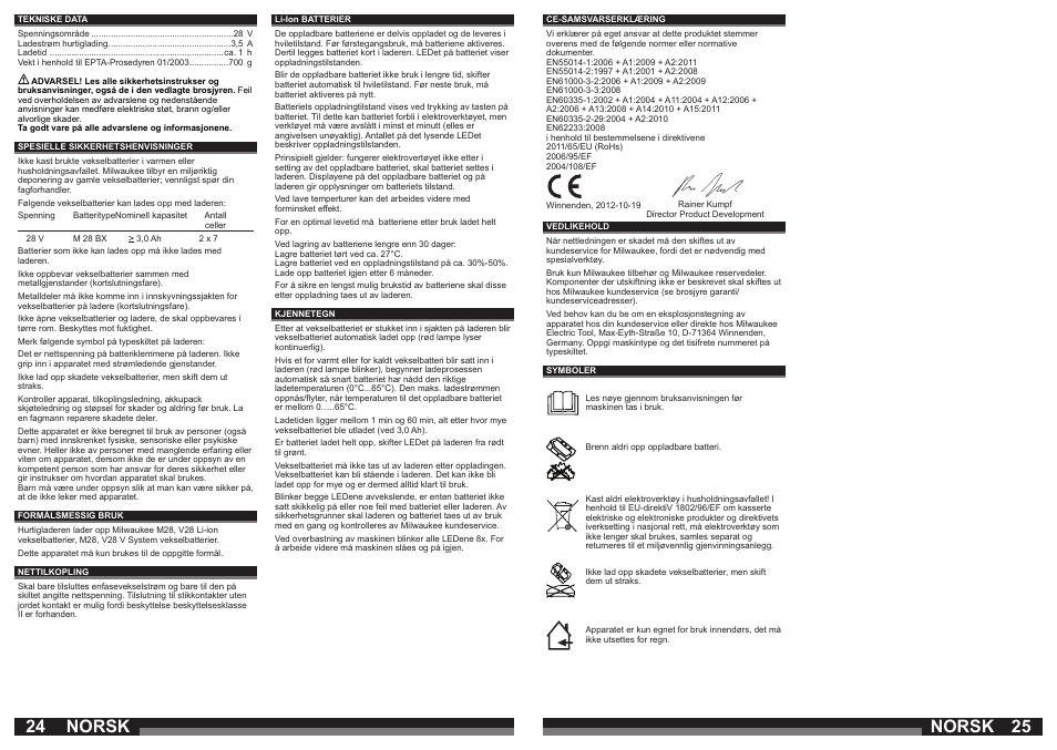 24 25 norsk norsk | Milwaukee M28 C User Manual | Page 13 / 33