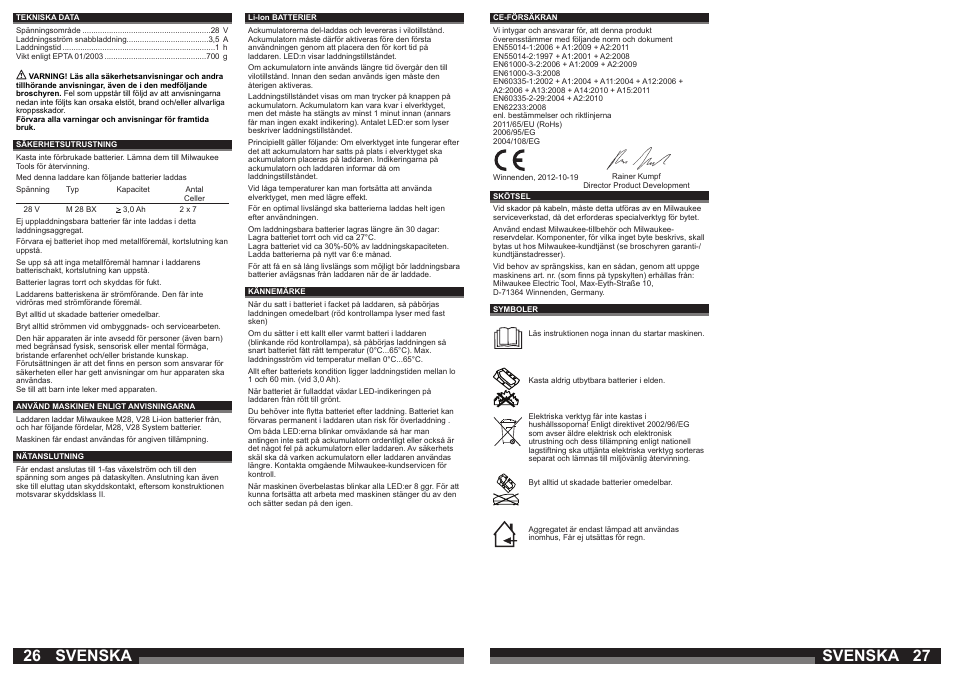 26 27 svenska svenska | Milwaukee M28 C User Manual | Page 14 / 33