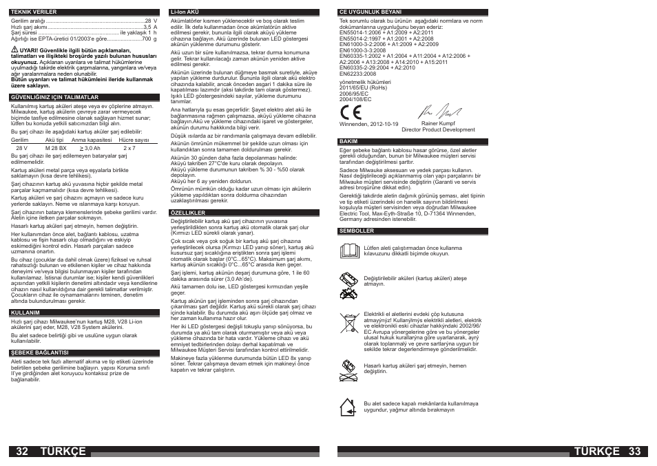 32 33 türkçe türkçe | Milwaukee M28 C User Manual | Page 17 / 33